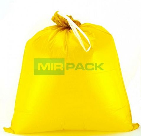 Мешки для мусора с завязками 120 литров, 10 штук, ПCД, 3-х слойный желтые 35 мкм для тяжелого и острого мусора прямое дно + ленты для затягивания - Вид 2